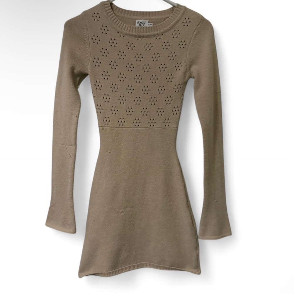 Princess Polly Tan Knit Long Sleeve Dress